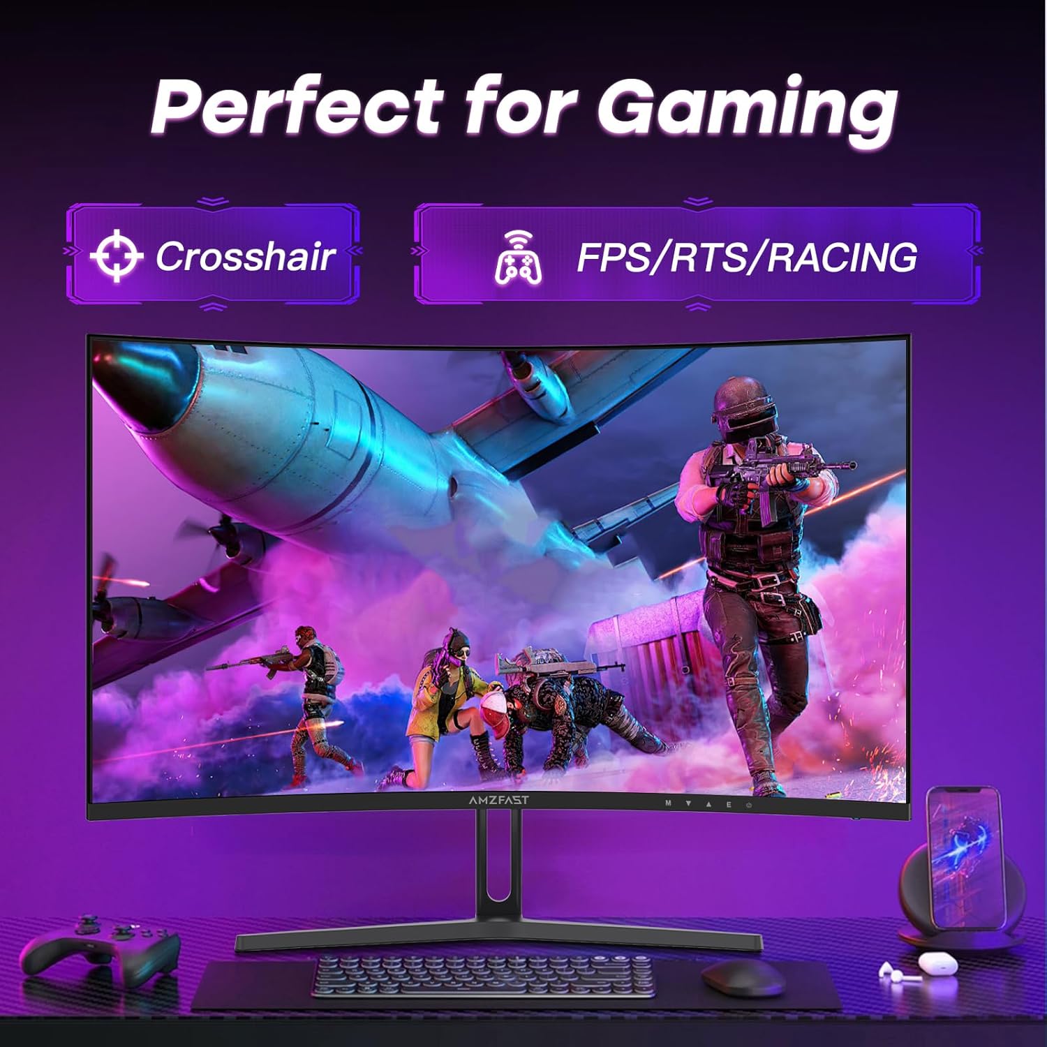 Amzfast 32 Inch Curved Gaming Monitor 180Hz, QHD 2560x1440, 1ms MPRT, DCI-P3 93%, sRGB 120%, Fast VA 1500R, Adaptive Sync, VESA 100x100mm, HDMI 2.0×2 & DP 1.4×2, AMZG32C1Q - QUORE