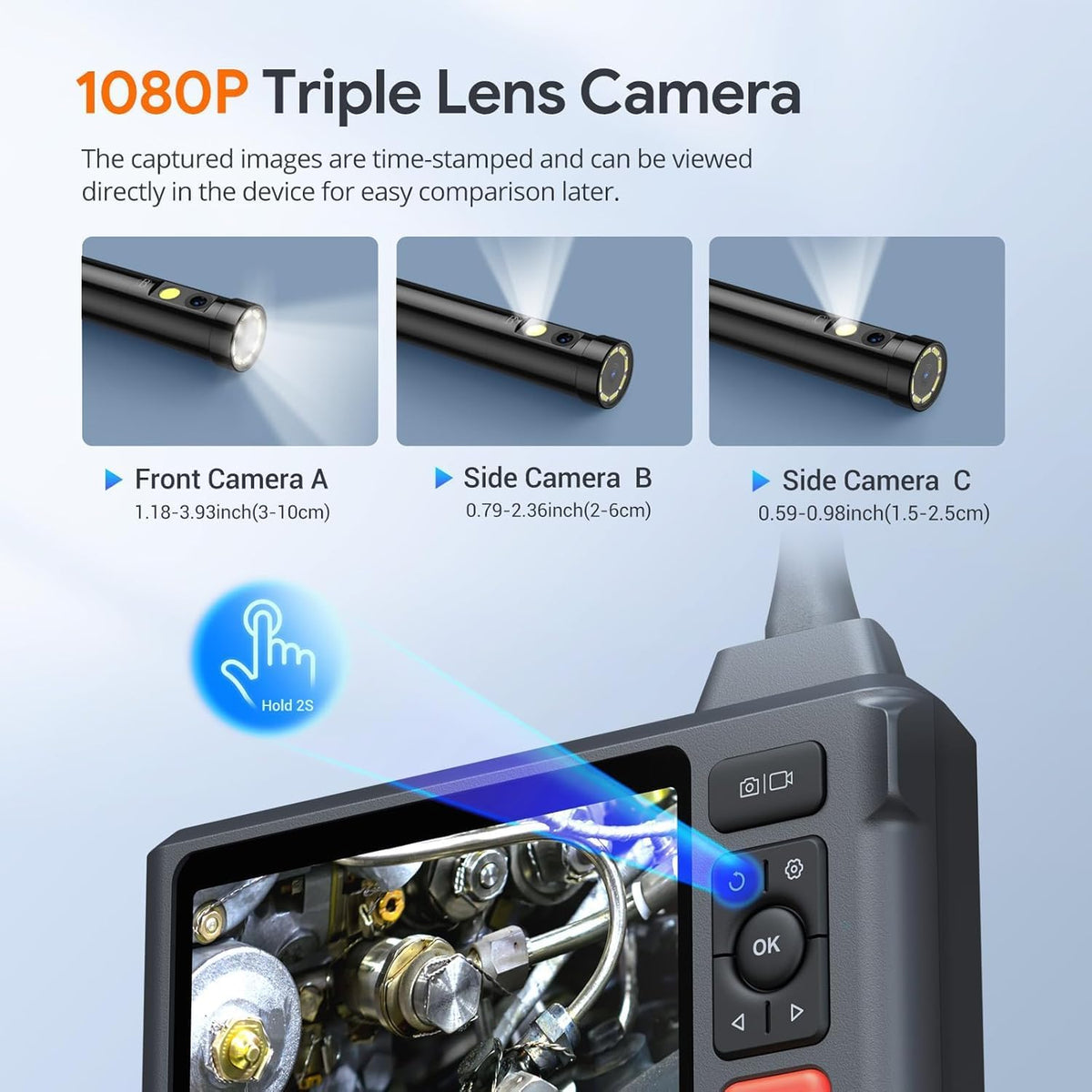 DEPSTECH endoscoopcamera met 3 lens, 15 m, 5 inch IPS-scherm, 1080p industriële endoscoop, buiscamera, kanaalcamera, IP67 waterdichte inspectiecamera voor afvoerbuizen