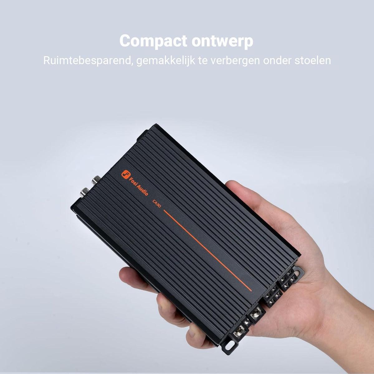 Fosi Audio CA30 4-kanaals Auto-versterker Klasse D, Onafhankelijke Crossover RCA/Hoog Niveau-ingang, 88% Efficiëntie 100Wx4 bij 4Ω/320W Gebrugd, met Lage Ruis voor Stereogeluidssysteem in Voertuigen