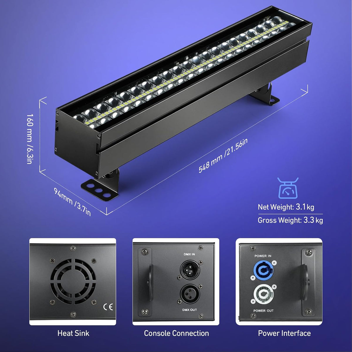 BETOPPER LF1421 Matrix LED Light Bar RGBW, 35 Segments, 4.4° Beam, Strobe 30Hz, DMX512 for Stage Effects, Pixel Mapping - QUORE