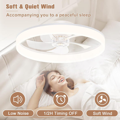 VOLISUN Plafondventilator met verlichting en afstandsbediening, 6 windniveaus en dimbaar, moderne plafondlamp met ventilator, stille led-plafondventilator voor slaapkamer en woonkamer (zwart, 50 cm)