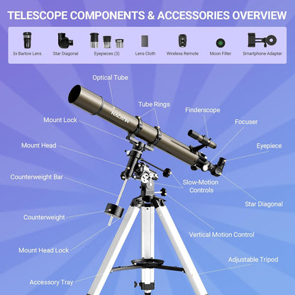 1000-90mm Astronomische refractor telescoop met Equatoriale Montage en Statief