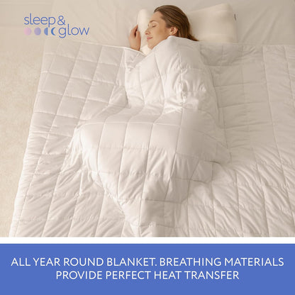 SLEEP & GLOW Verzwaarde deken 15 lbs Twin Size 64 x 90 inch ademende koeling alle seizoenen zware deken met premium glazen kralen, geen lijm (wit)