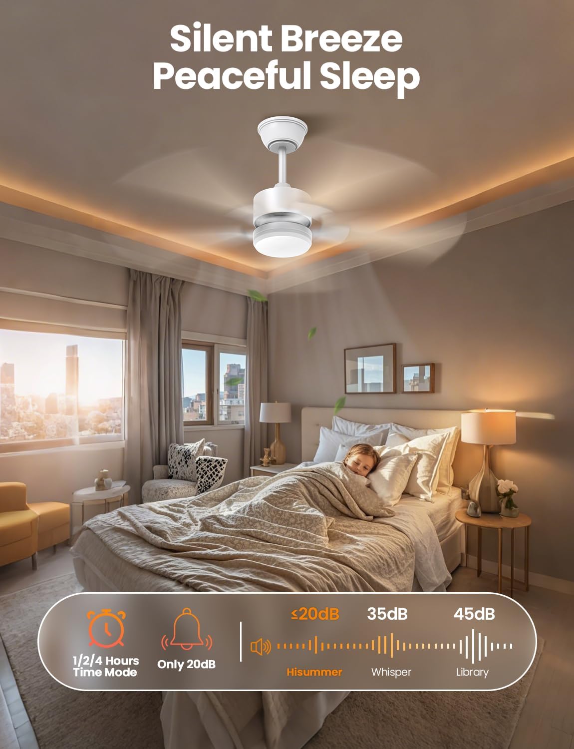 Mefine 106 cm plafondventilator met licht en stille afstandsbediening (lichthout/wit)