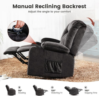 Relaxstoel – Verstelbare Fauteuil – Ligstoel – Loungechair – Draaifauteuil – Met Voetensteun – Ademend Stof – Met Bekerhouders en Opbergruimte – Grijs