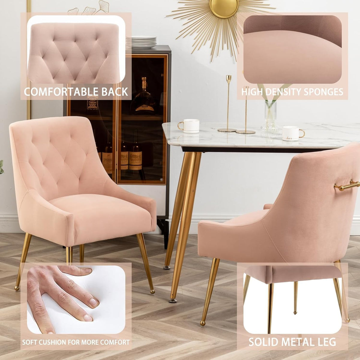 Eetkamerstoelen (set van 2), moderne eetkamerstoelen met gouden poten, cosmetica-stoelen, woonkamerfauteuils voor bureau, slaapkamer en keuken