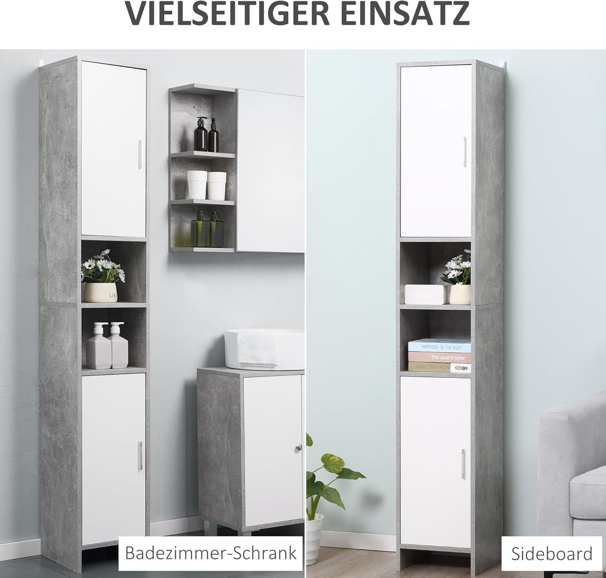 kleankin Bathroom Cabinet High Cabinet Bathroom Cabinet Multifunctional Cabinet with 6 Compartments 2 Doors Chipboard White 30 x 30 x 180 cm - QUORE