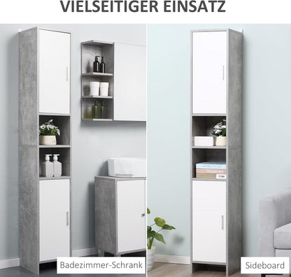 kleankin Bathroom Cabinet High Cabinet Bathroom Cabinet Multifunctional Cabinet with 6 Compartments 2 Doors Chipboard White 30 x 30 x 180 cm - QUORE