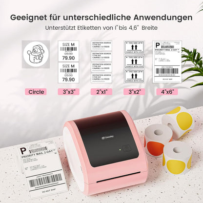 Bluetooth verzendlabelprinter 4x6 - roze draadloze thermische labelprinter voor kleine bedrijven, thermische printer voor verzendlabels, verzendetikettenfabrikant, compatibel met USPS, Amazon