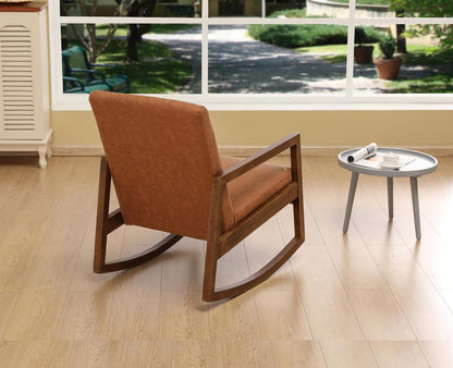 chairus Schommelstoel voor woonkamer PU-lederen leesfauteuil gestoffeerd accent relaxstoel met houten poten (bruin)