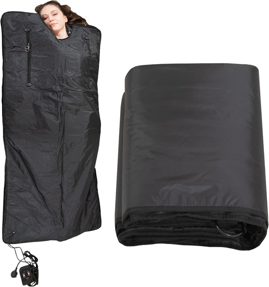 MAXSTRENGTH Sauna Blanket Infrared for Weight Loss and Detox | 35-70°C Adjustable Heat | 180 x 160 cm | Home Spa Therapy Blanket for Relaxation and Muscle Recovery (Black, Full Body, 180 x 160 cm) - QUORE