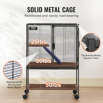 4-Laags Metalen Kooi Voor Fretten -  Geschikt Voor Ratten, Hamsters, Cavia's en Chinchilla's - 61 cm x 44 cm x 86.5 cm - QUORE