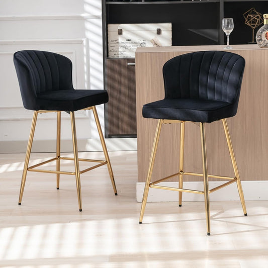 chairus Bar Stools Kitchen Set of 2 Counter Bar Stools Velvet High Stool Chair with Metal Legs (Black) - QUORE