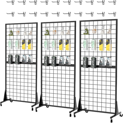 3-Pack Gridwall Panel Display Stands 2'x5.5' Ft, Heavy-Duty Vloerstaande Retail Display Rack met Driehoek-Base voor Retail Art Fair Show (Zwarte Afwerking)