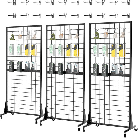 3-Pack Gridwall Panel Display Stands 2'x5.5' Ft, Heavy-Duty Vloerstaande Retail Display Rack met Driehoek-Base voor Retail Art Fair Show (Zwarte Afwerking)