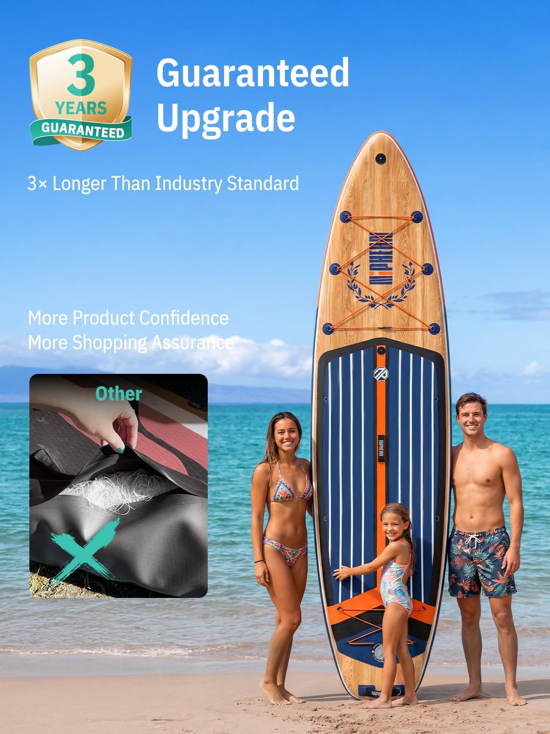 Niphean (Extra-Large) Stand Up Paddle Board, SUP Board voor 2+1 Personen/Gezin, Paddle Board met (Beginnersvriendelijke) StabilTrac™-Vin, Waterdichte Telefoonhoes, SUP voor Volwassenen, Cadeau-idee