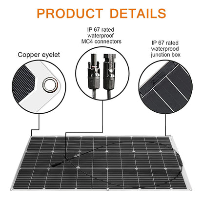 200W 12V Kit Zonnepaneel Flexibel 2x100W 12V Monokristallijn Zonnepaneel met 20A Solar Laadregelaar voor RV Marine Boot Auto Caravan Camper Dak 12V/24V batterij