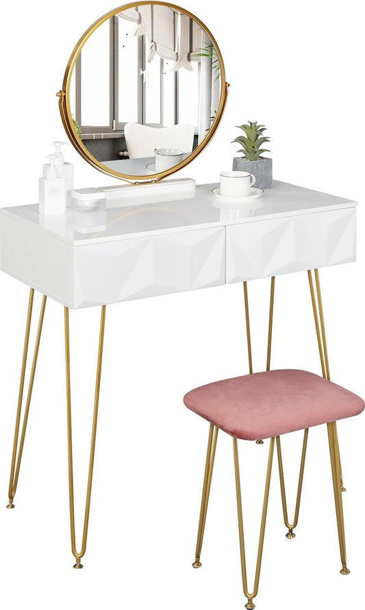 Dressing table - Make up organizer - Including mirror, stool and drawers