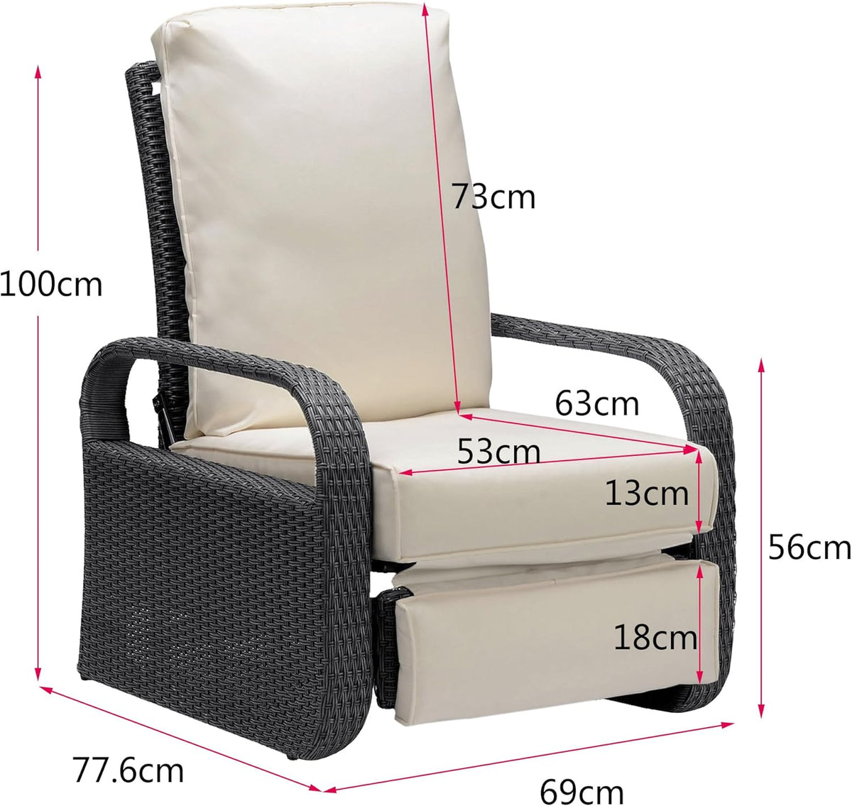 ATR ART TO REAL Garden Armchairs, Adjustable Position Height Adjustable Patio Chair, Aluminium Frame with Hand Woven Resin Rattan, Garden Furniture Lounger, Grey Braid+Beige Cushion - QUORE