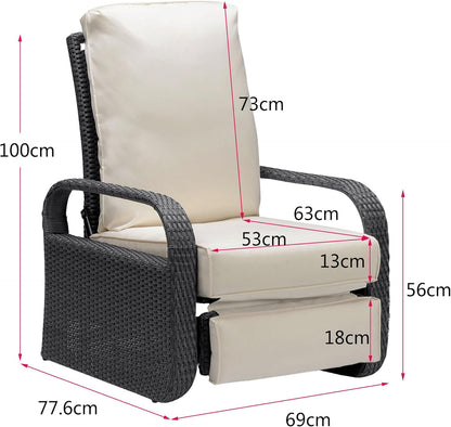 ATR ART TO REAL Garden Armchairs, Adjustable Position Height Adjustable Patio Chair, Aluminium Frame with Hand Woven Resin Rattan, Garden Furniture Lounger, Grey Braid+Beige Cushion - QUORE