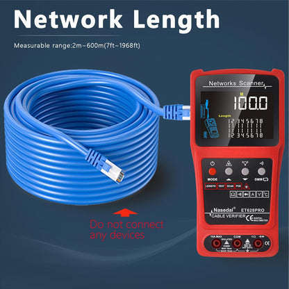 Netwerkkabeltester, draadtracker, geluidsgenerator, ethernet, tester, multimeter, VFL 3 in 1 RJ45, CAT5, CAT6, CAT7, CAT8, RJ11, klank, BNC tester, PoE-testkabel, lengte kabel