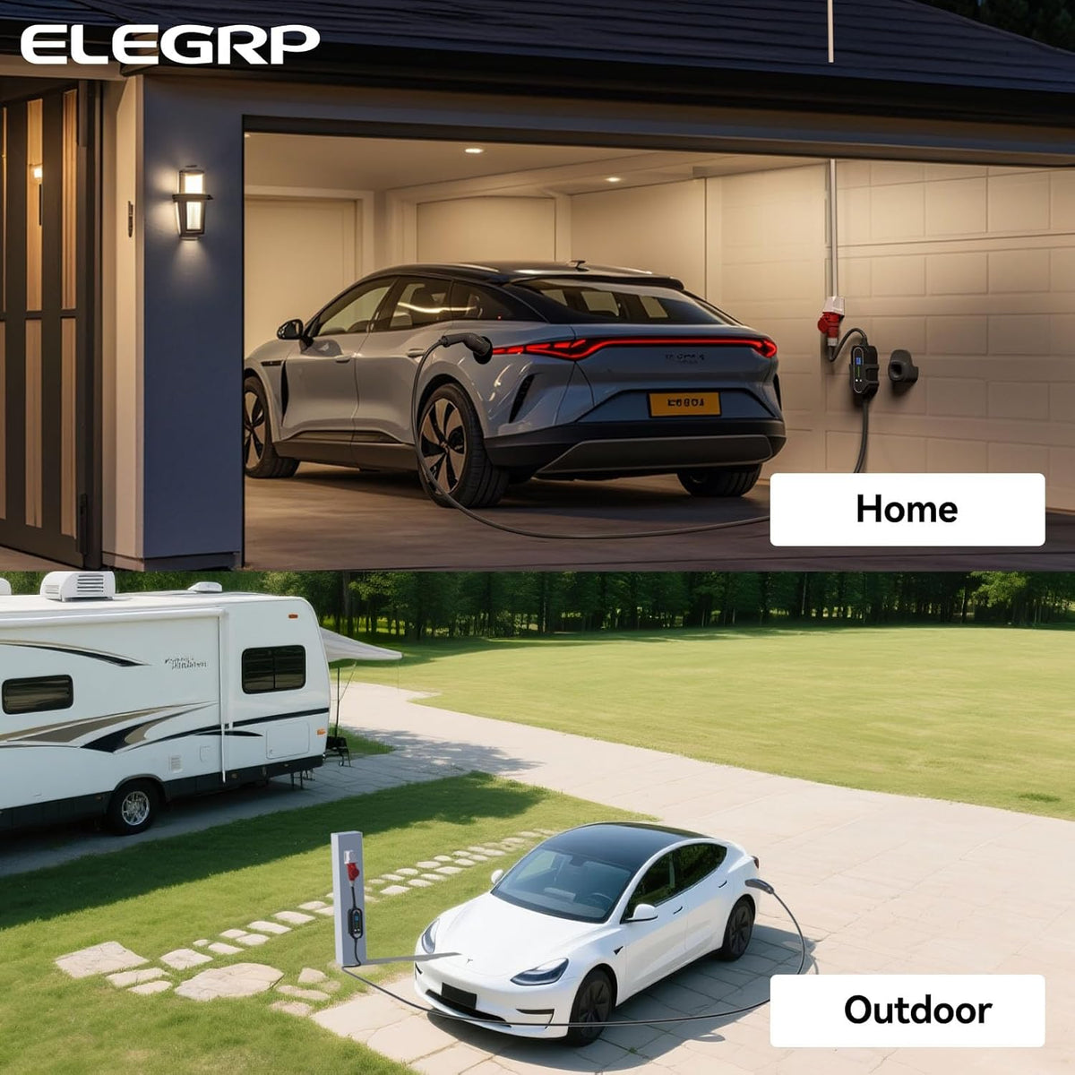 ELEGRP 11 kW mobiele Wallbox met type 2-oplaadkabel, driefasige oplader voor elektrische voertuigen, instelbaar van 6 tot 16 A, 6 m kabel, IP67 waterdicht, mobiel laadstation IEC 62196-2