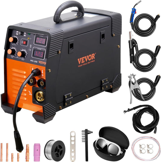 VEVOR MIG/MMA/TIG 3-in-1 Welding Machine 50-250A Filling Wire Welding (0.6mm & 0.8mm & 1mm) IGBT Technology 2.2-12m/min Wire Speed 5.6 kVA Rated Input Power IP21S Protection Class