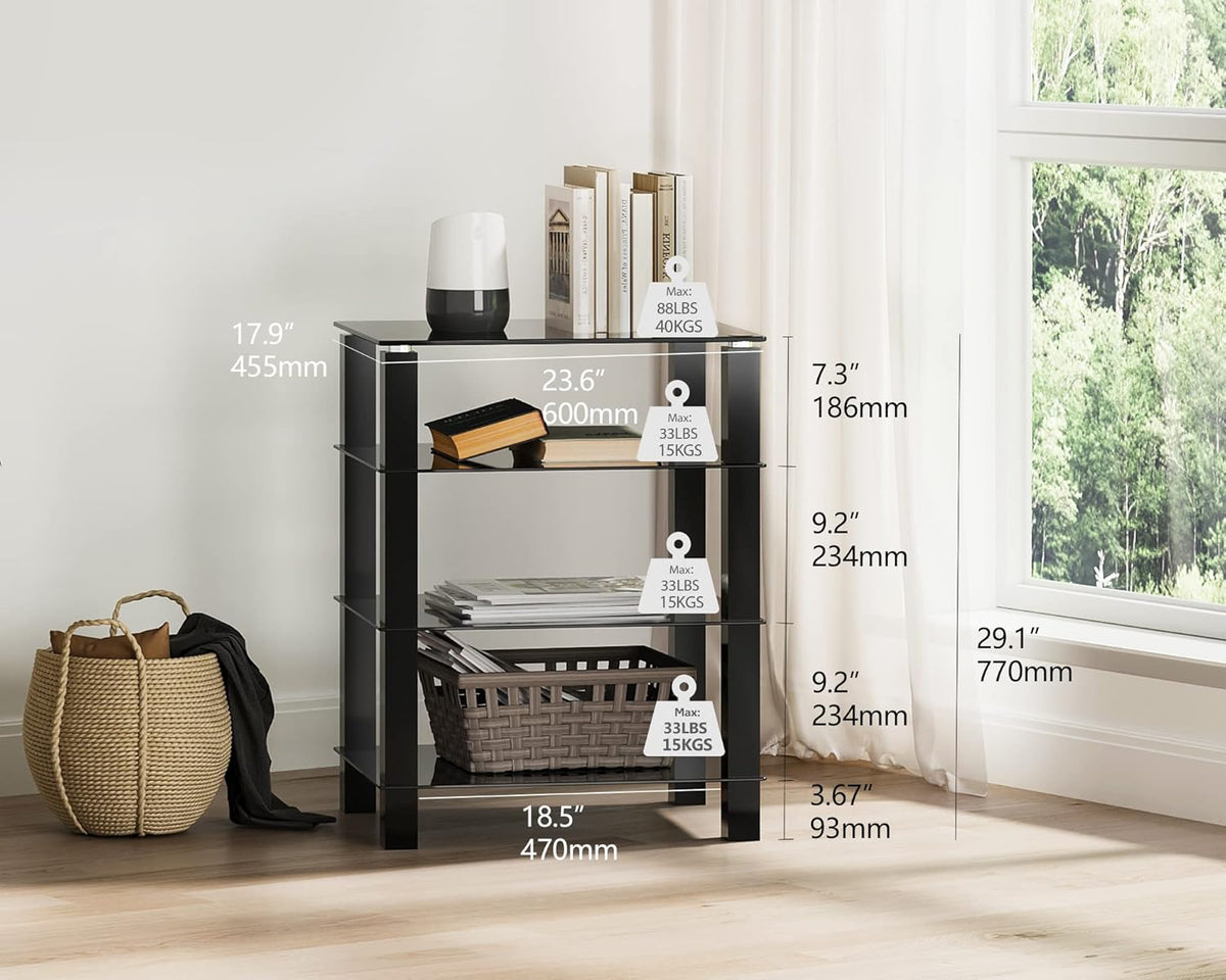 FITUEYES TV Rack HiFi plank audiokast glas en aluminium 600x455x770mm AS406002GB