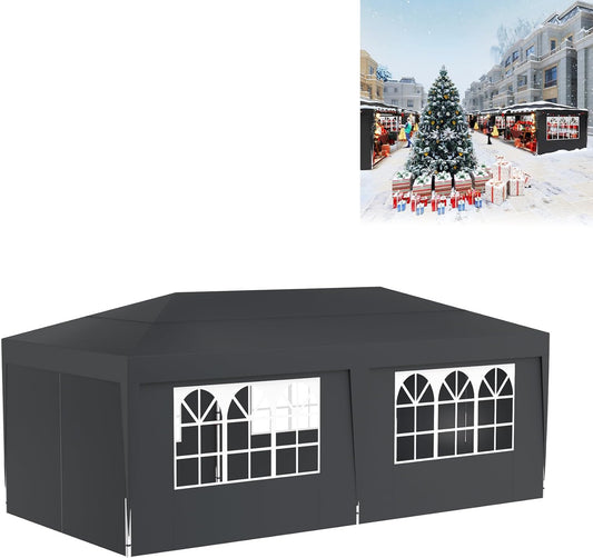 Inklapbare partytent – Vouwtent – Tuinkamer – Overkapping – Paviljoen – Waterdicht 210D Oxford – Verstelbare hoogte 244-264 cm – Inclusief 6 zijwanden zilvergrijs