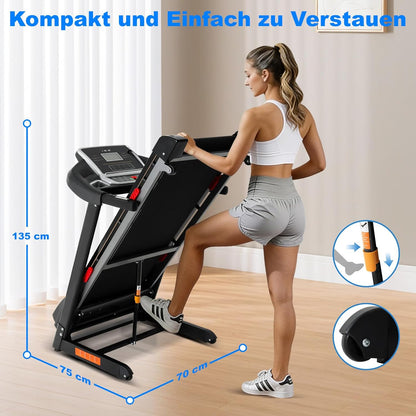 ISE Loopband Elektrisch 5% helling, inklapbaar, 16 km/u, borstelloze motor 3,0 pk, stille < 45 dB, 12 intelligente programma's,hartslagsensoren, ruimtebesparend, max. 130 kg