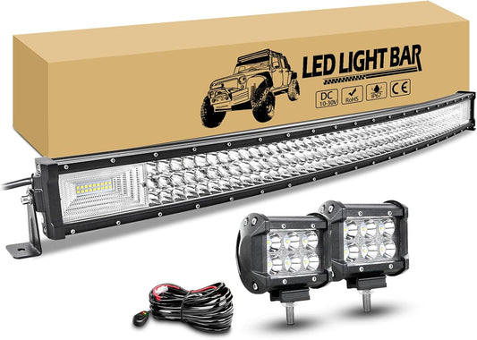 RIGIDON 107cm 42 inch 540W led-lichtbalk gebogen met 12v kabelboomset, 2 x 18W Schijnwerper Werklicht, Waterdicht Offroad Lichten Mistlamp Led Light Bar voor 4x4 voertuig auto SUV vrachtwagen