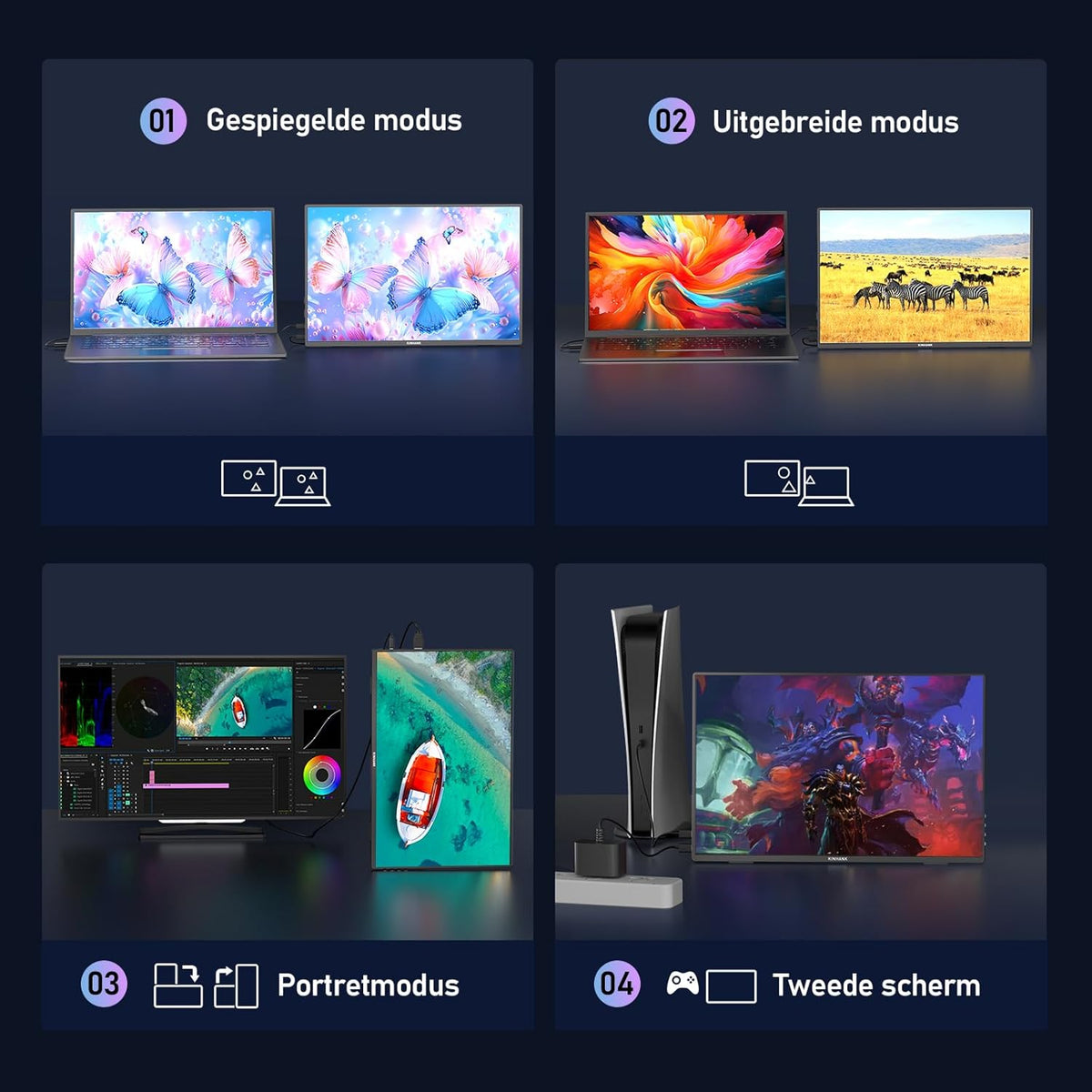 2.5K Draagbaar Monitor, 144Hz | 16" | 500Nits | QHD | HDR | 100% sRGB, FreeSync, IPS Eye Care Draagbare Sscherm, Gaming Monitor voor Laptop/PC/MacBook/Phones/Tablet/PS5/4/Xbox/HDMI/USB C