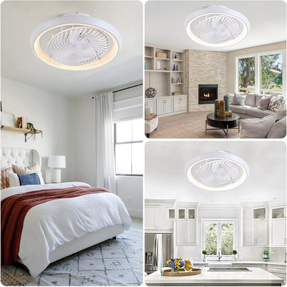 stille plafondventilator met licht en afstandsbediening APP, 49cm bladloze plafondventilatorlamp 6 snelheden 3 tinten, timer, zomer-winterfunctie (72w, wit)