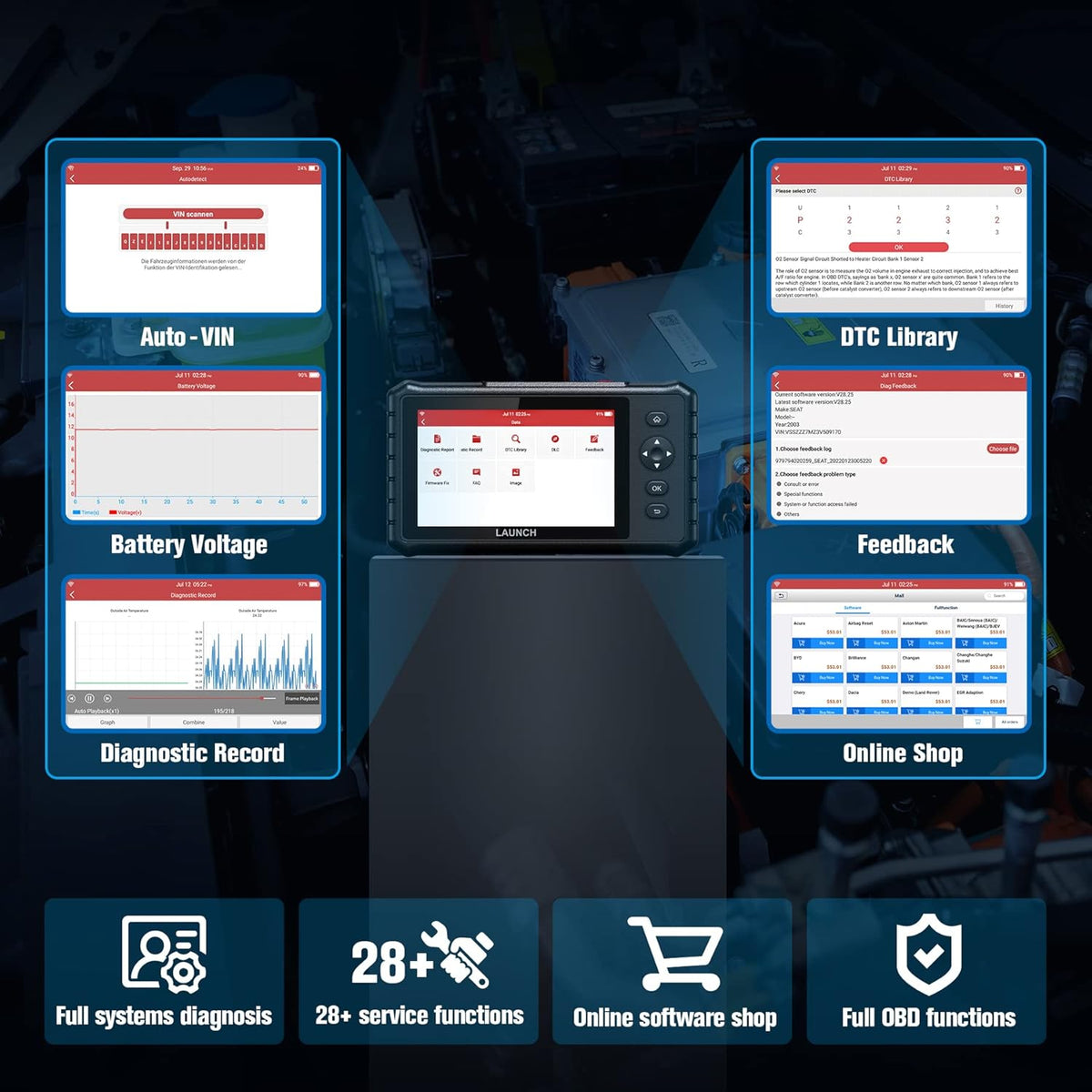 LAUNCH CRP349 OBD2 diagnoseapparaat, autoscanner, alle besturingseenheden + 28 servicefuncties voor meer dan 75 automerken, diagnose van de hoogspanningsbatterij, volledige OBD-diagnosetester met