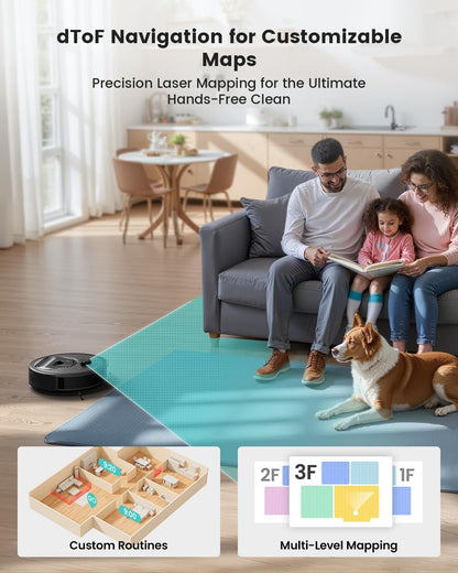 Lefant M330 Pro Robotstofzuiger en Dweilrobot Met 3-In-1 Mapping, Dtof-Navigatie, 5000Pa, 150 Min, Obstakelvermijding Psd 190°, Wifi/Alexa 2,4Ghz En 5Ghz, Ideaal Voor Dierenharen en Tapijten