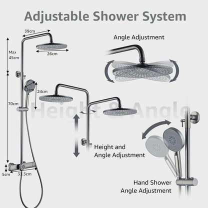 Douche Set – Douchesysteem – Douchecombinatie – Douchekraan – Douchekop – Antraciet – Thermostatische Kraan – Regendouche 25 cm