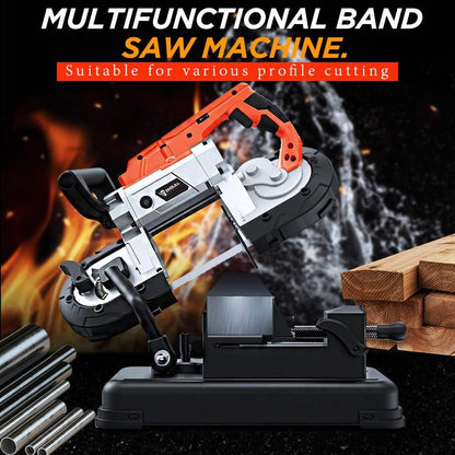 Anbull R2103 bandzaag metaal met LED-spot, elektrische metaalbandzaag 1100 W/230 V, 0,7-2,4 m/s, instelbaar 0-45 °, ijzerzaag metaalzaag met afneembare sokkel, werkbank van gelegeerd staal