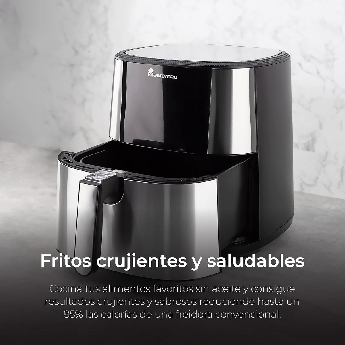MasterPro Foodies XXL Friteuse Kit zonder olie, 6 l, 1800 W, samen met oliesproeispray, led-display en anti-aanbakmand, luchtfriteuse, 8 verschillende functies in 1