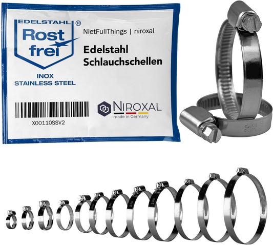 50 stuks slangklemmen met wormaandrijving van roestvrij staal W4 V2A RVS spanbereik Ø 150-170mm = 15-17cm bandbreedte 12-mm roestvrije slangbinder slangklemmen schroefklemmen bandklem DIN-3017