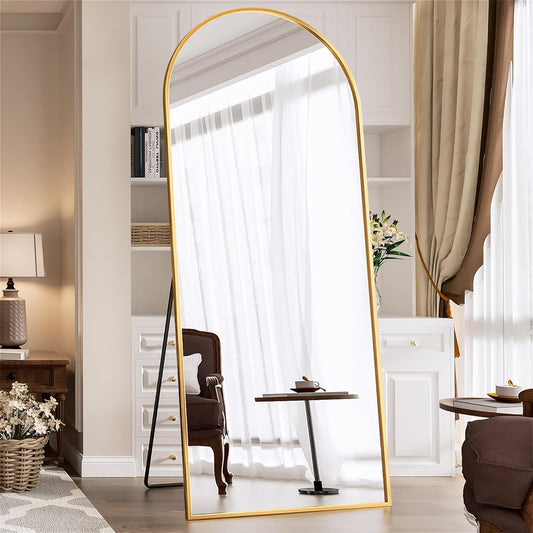 antok Full body spiegel, staande spiegel in volledige lengte, wandspiegel met frame van aluminiumlegering en onbreekbaar glas, gebogen vloerspiegel voor woonkamer, kleedkamer