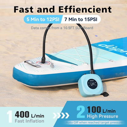 Hydrohero Elektrische Paddleboard Pomp, Oplaadbare 20PSI Hoge Druk SUP Pomp, Intelligente Dubbele Fase Inflatie & Deflatie, Auto-afslag voor Stand Up Paddleboards, Surf Kite, Tent, Boot