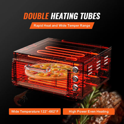 VEVOR Elektrische pizzaoven, 14 inch, elektrische pizzaoven van roestvrij staal met pizzasteen, multifunctionele pizzaoven voor binnen, restaurant, koken, thuis, keuken