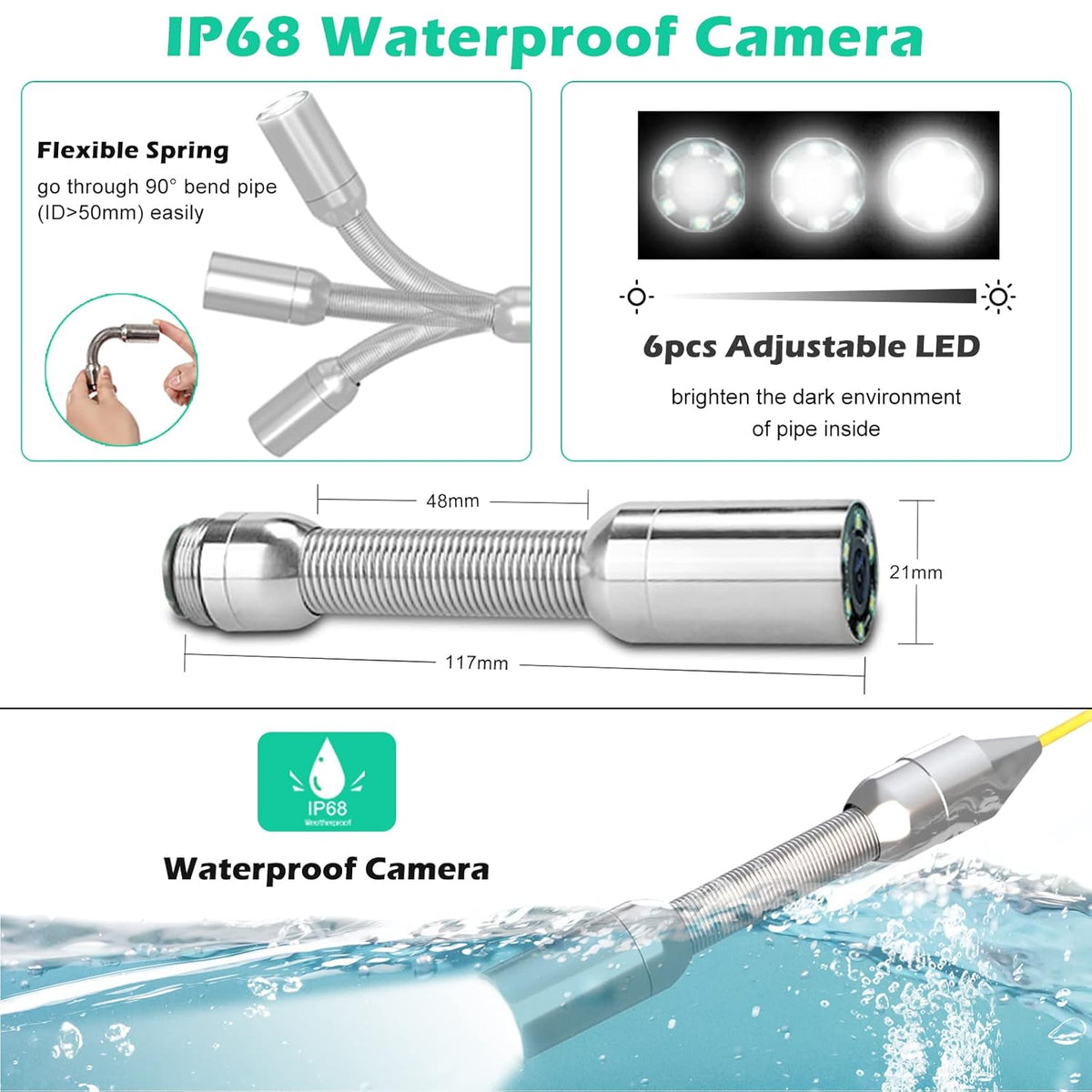 Rioolcamera 50m met DVR, 9" Scherm Pijpinspectiecamera Pijpcamera Rioolendoscoop HD voor Inspectie van Afvoerleidingen IP68 Waterdichte Professionele Pijpdetector met 1000tvl CCD 8GB SD-kaart