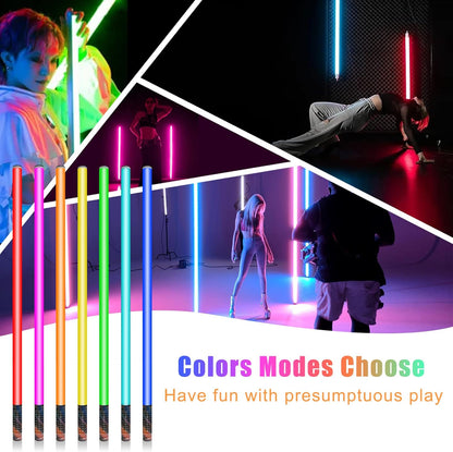 LED video lichtstaaf – LED videolamp, RGB videolamp, RGB fotolamp, camera licht – 2 Stuks, 120 Cm – Meer Dan 500 Lichtmodi – Ingebouwde Accu en Muzieksynchronisatie