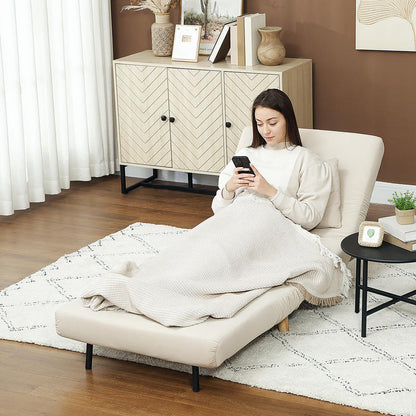 Foldable Bed Chair with Adjustable Recliner - Foam & Bed Function, Heavy-Duty up to 120kg, Space-Saving Folding Armchair Suitable for Small Apartments, Dorms, - Beige (Plastic/Metal Frame)