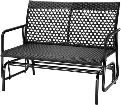 BAKAJI Hollywood schommelbank van rotan, 2 plaatsen voor buiten, tuinbank, kantelbank, ergonomisch, met structuur tegen uv-stralen en weersinvloeden, geschikt voor balkon, terras, terras