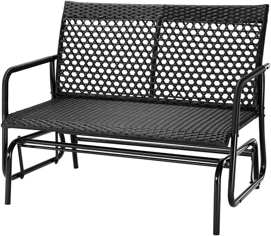 BAKAJI Hollywood schommelbank van rotan, 2 plaatsen voor buiten, tuinbank, kantelbank, ergonomisch, met structuur tegen uv-stralen en weersinvloeden, geschikt voor balkon, terras, terras