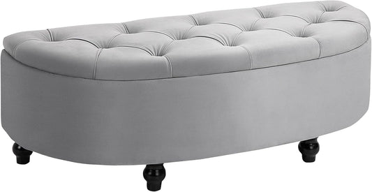 HOMCOM sofa ottoman bench storage box ottoman with storage open lid for bedroom velvet touch rubber wood grey 120 x 46 x 42 cm - QUORE