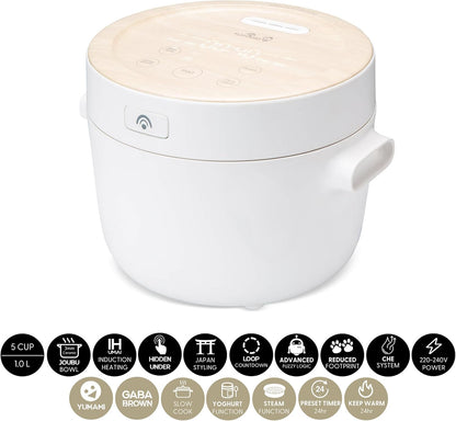 Yum Asia Fuji rijstkoker met inductieverwarming (IH) en keramische kom (5 kopjes, 1,0 liter), 7 rijstkookfuncties, 5 multicooker-functies, led-display, 220-240 V