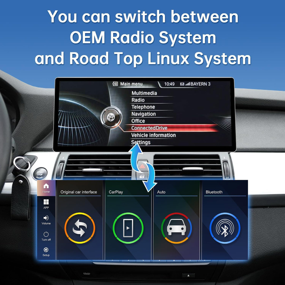 Road Top CarPlay Screen, 12.3 inch Car Radio Touch Screen for BMW X5 X6 Series E70/E71 with CCC System (2007-2009 years), Car Stereo with Narrow Bezel, Compatible with CarPlay/Android Car/MirrorLink - QUORE